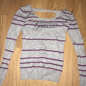 Grey and purple striped guess shirt